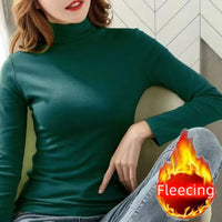 Plus Size Basic All-Match Women T-Shirt High Neck Casual Slim Fit Fleece Warm Autumn Winter Office Lady's Top Elegant Fashion