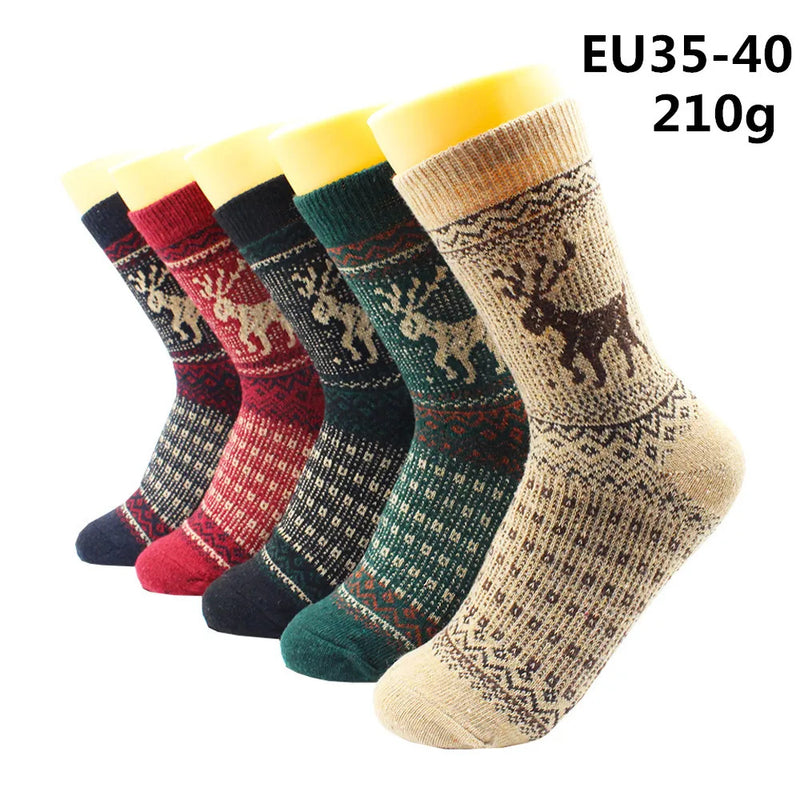 5 Pairs Winter Warmer Women Thicken Thermal Wool Cashmere Snow Socks Fashion Casual Euramerican National Wool Socks for Women