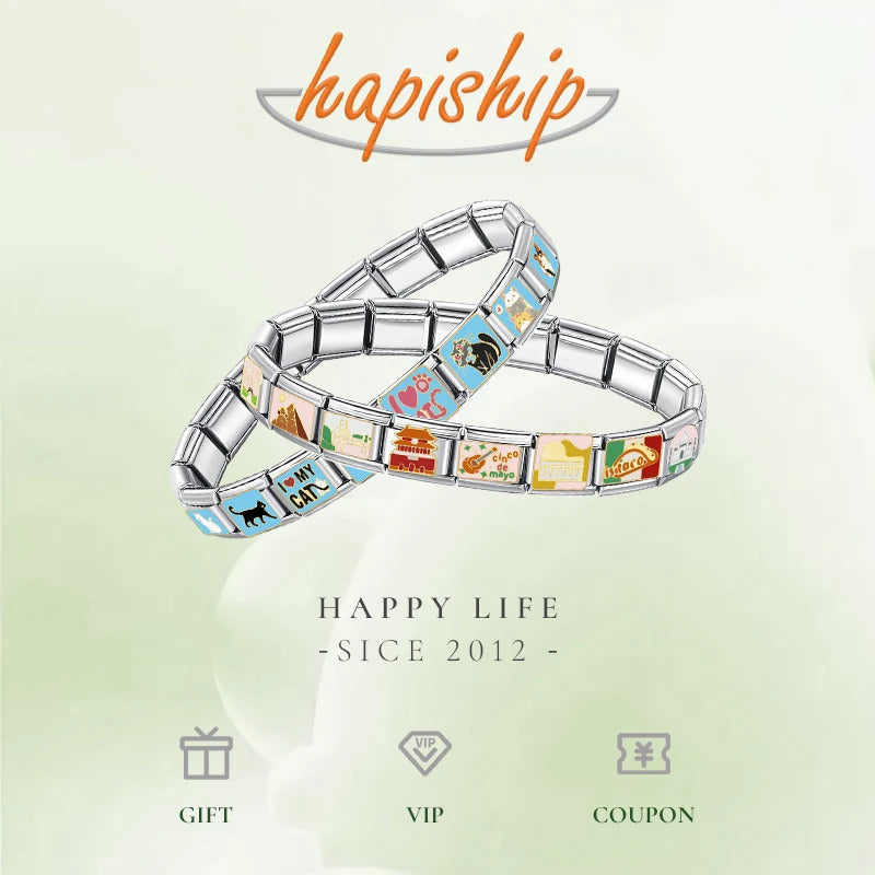 Hapiship Rose Lucky Dream Heart Jesus Lightning Police Italian Charm Links Fit 9mm Stainless Steel Bracelet Jewelry Making DJ043