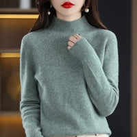 Autumn Winter Women Sweater Korean Fashion Warm Bottoming Shirts Half High Collar Basic Knitwear Solid Long Sleeve Pullovers