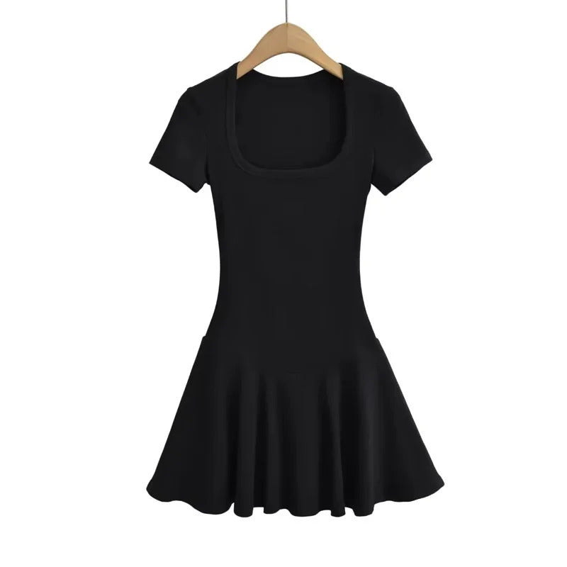 Women's Square Neck Short Sleeve Skater Dress