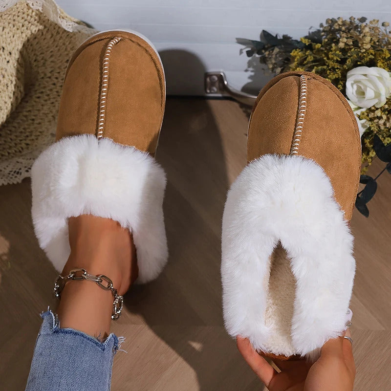 2023 Winter Warm Flat Fur Slippers Women Faux Suede Fluffy Furry Home Slides Woman Comfort Non Slip Indoor Floor Cotton Shoes