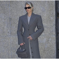 Elegant Waist Up Single Breasted Wool Blends Overcoat Women Fashion Lapel Slim Fits Long Coats Winter New Commute Lady Outwear