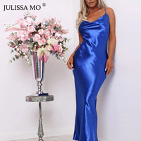 JULISSA MO Sexy Spaghetti Strap Backless Maxi Dress Women Satin Lace Up Trumpet Evening Dress Elegant Bodycon Party Dresses 2024