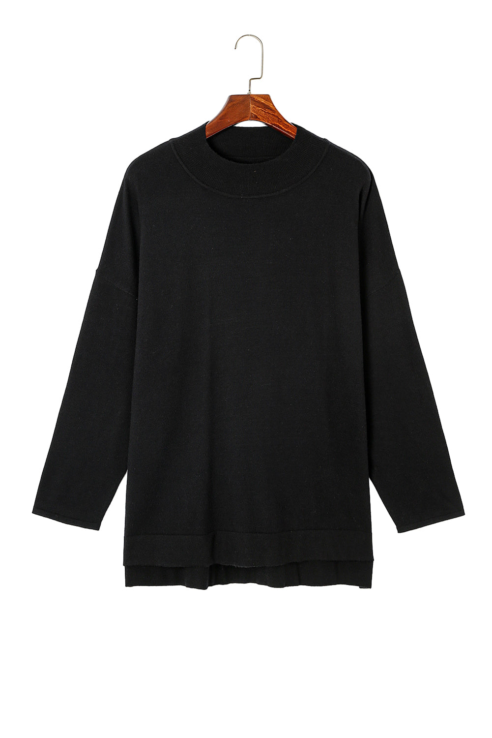 Black Plus Size Side Slits High Neck Loose Sweater