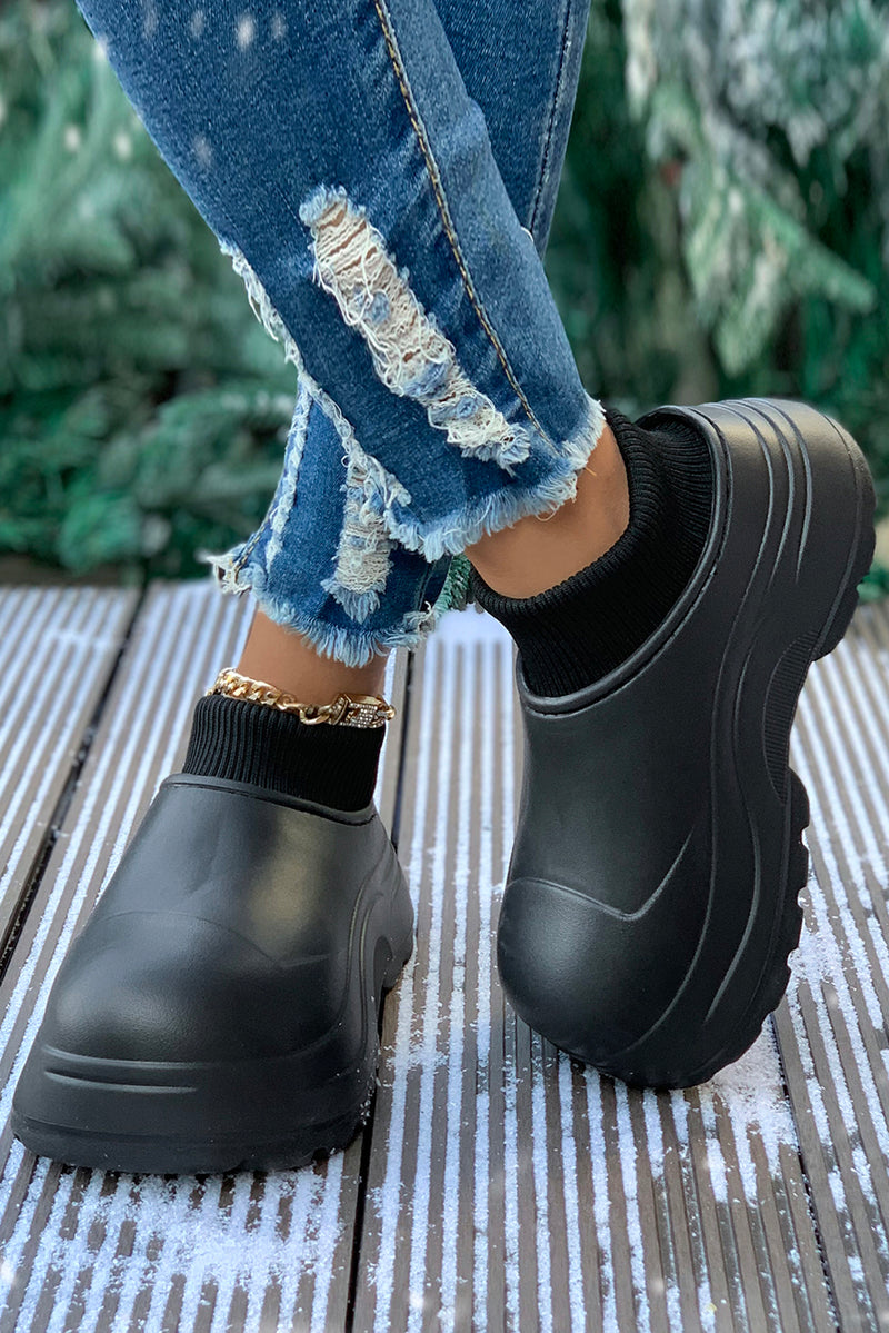 Black Waterproof Thick Sole Ribbed Ankle Shoes