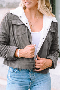 Fiery Red Corduroy Sherpa Snap Button Flap Jacket