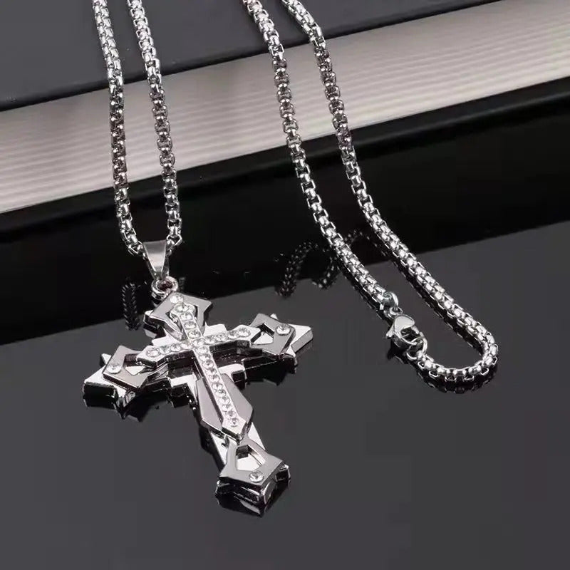 High Quality Cross Titanium Steel Non Fading Necklace,Domineering and Trendy Men's hip-hop Pendant Chain,New Handsome Men Women