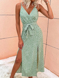 Summer Floral Print Long Dress Women Sexy Backless Bandage Slit Beach Sundresses Casual Elegant Black V Neck Sleeveless Dress