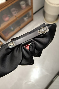 Black Pearl Embellished Tiered Satin Bowknot Hair Clip