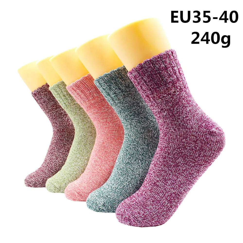 5 Pairs Winter Warmer Women Thicken Thermal Wool Cashmere Snow Socks Fashion Casual Euramerican National Wool Socks for Women