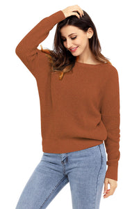 Brown Cross Back Hollow-out Sweater