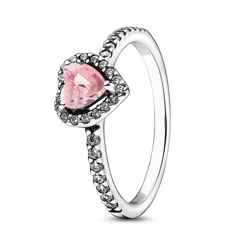 Hot Sale Original 925 Sterling Silver Ring Pink bow With Colorful Crystal Rings For Women Valentine's Birthday Gift DIY Jewelry