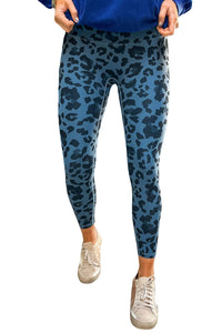 Blue Classic Leopard Print Active Leggings