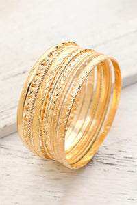 Gold 10pcs Textured Twisted Stackable Alloy Bracelet Set