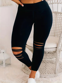 Plus Size Fashion Skinny Women's Ripped High Elastic Leggings