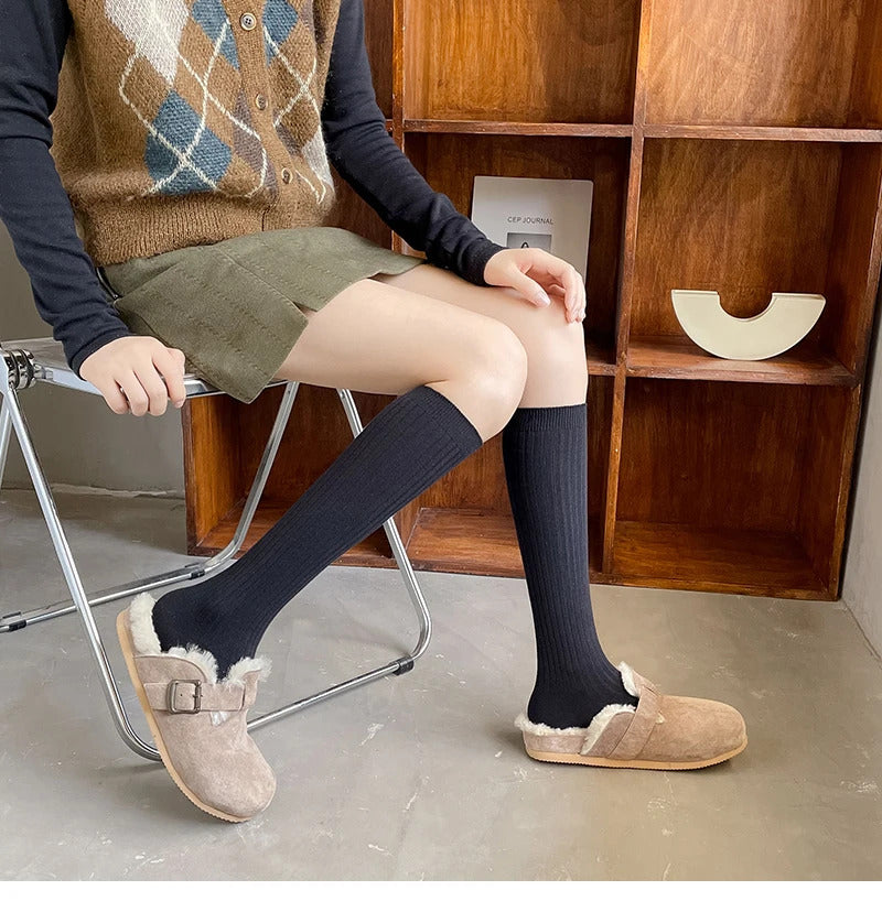 New Women's Stockings Spring Trends Casual Preppy Style Knee High Socks Female High Quality Cotton Solid Color Long Socks Comfy