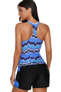 Blue Tone Multicolor Two Pieces Tankini Set