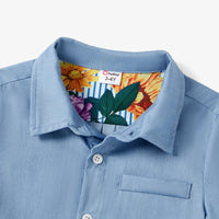 PatPat Family Matching Sets Denim Blue Short-Sleeve Shirt and Floral Print Shirred Top Strap Dress