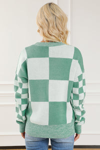 Medium Grey Checkered Print Drop Shoulder Sweater