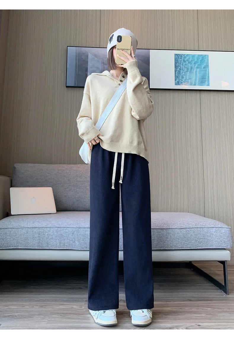 Women Long Pants Spring Autumn Women Elastic Waist Stright Long Wide leg pants 2024 Casual Female Long Pants Trousers