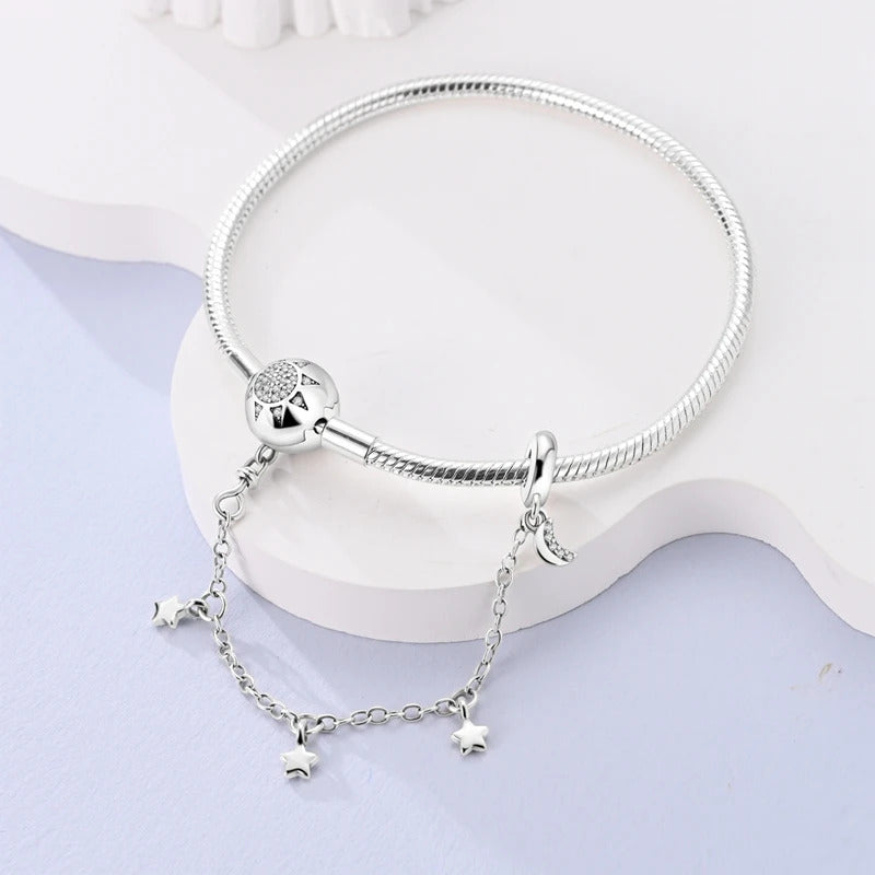 Original Bracelets 925 Silver 17-20CM Heart Safety 3mm Chain Snake Bone Bracelet Fit DIY Charms Bead Birthday Jewelry Gifts