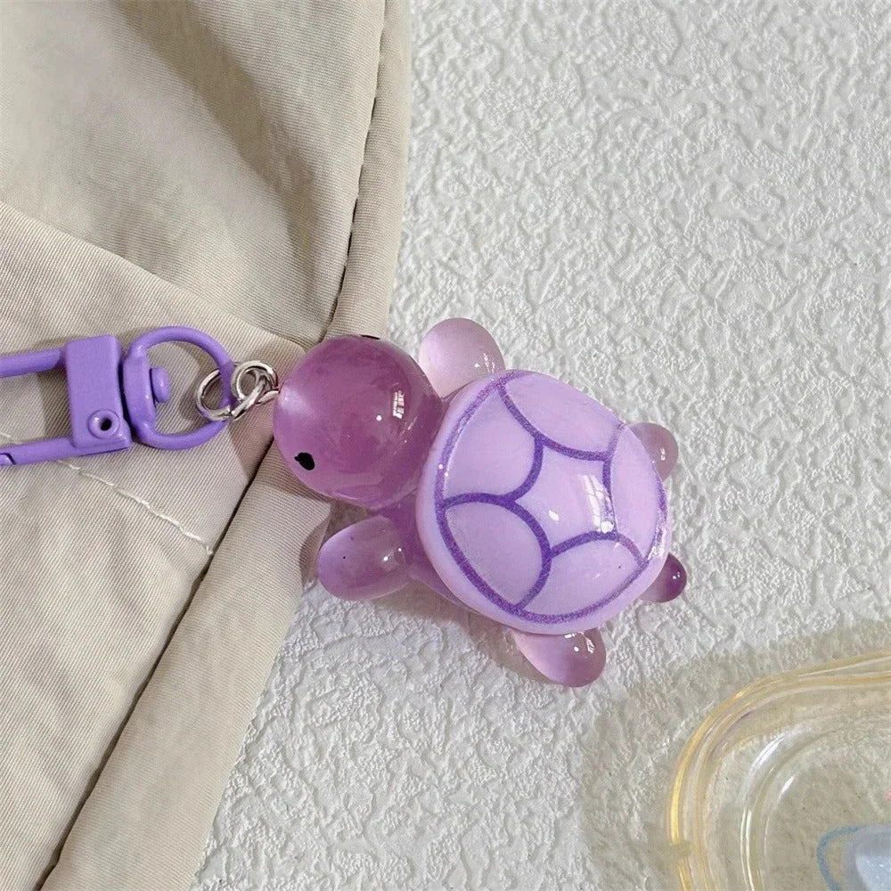 Cute Glow in The Dark Turtle Keychain for Women Girls Backpack Pendant Colorful Tortoise Keyring Student DIY Accessories Gift