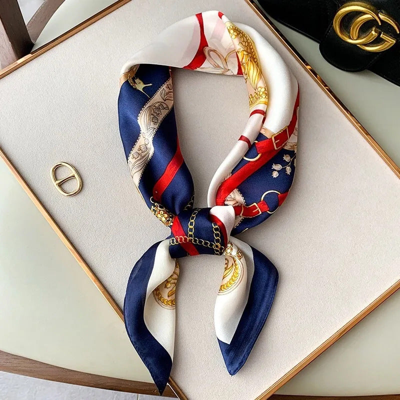 Luxury Fashion Print 70*70cm Silk Square Scarf Women Soft Satin Hairband Neckerchief Tie Female Headband Foulard Bag Ribbon