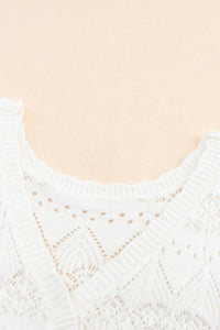 White Surplice V Openwork Textured Sweater