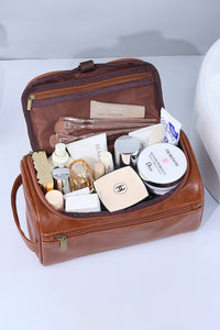 Chestnut PU Leather Multifunctional Handle Large Makeup Bag