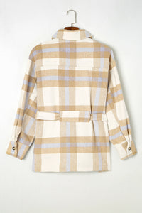 Khaki Plaid Button-Up Flap Pocket Shacket