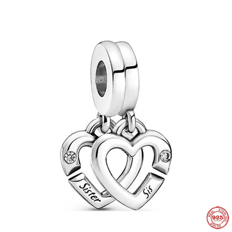 Europe 925 Silver Family Charm Fit Original Bracelet Jewelry Pendant Boy Girl Sparkling Mom Bead Sisters Pandora Dangle Plated