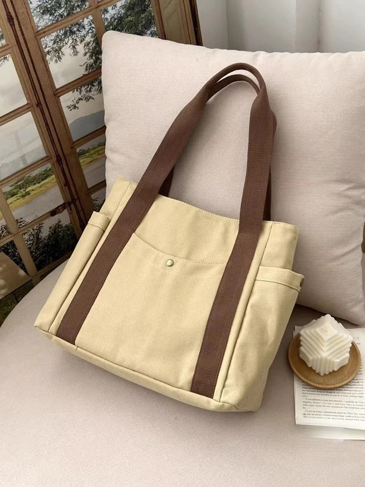 Large Capacity Canvas Tote Bags for Work Commuting Carrying Bag College Style Student Outfit Book Shoulder Bag Bolsos Para Mujer