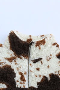 Zip Collar Cow Print Fleece Sweatshirt