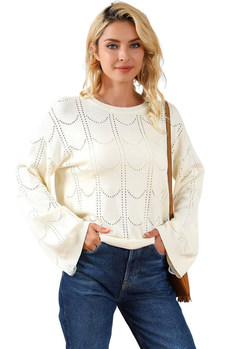 Beige Flare Sleeve Texture Knit Sweater