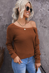 Brown Cross Back Hollow-out Sweater