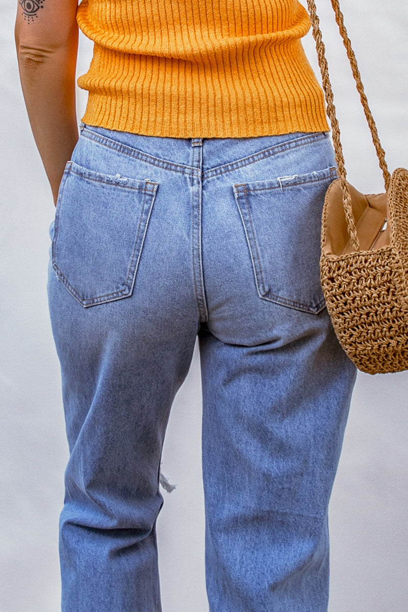 Sky Blue Heavy Destroyed Big Hole Boyfriend Jeans