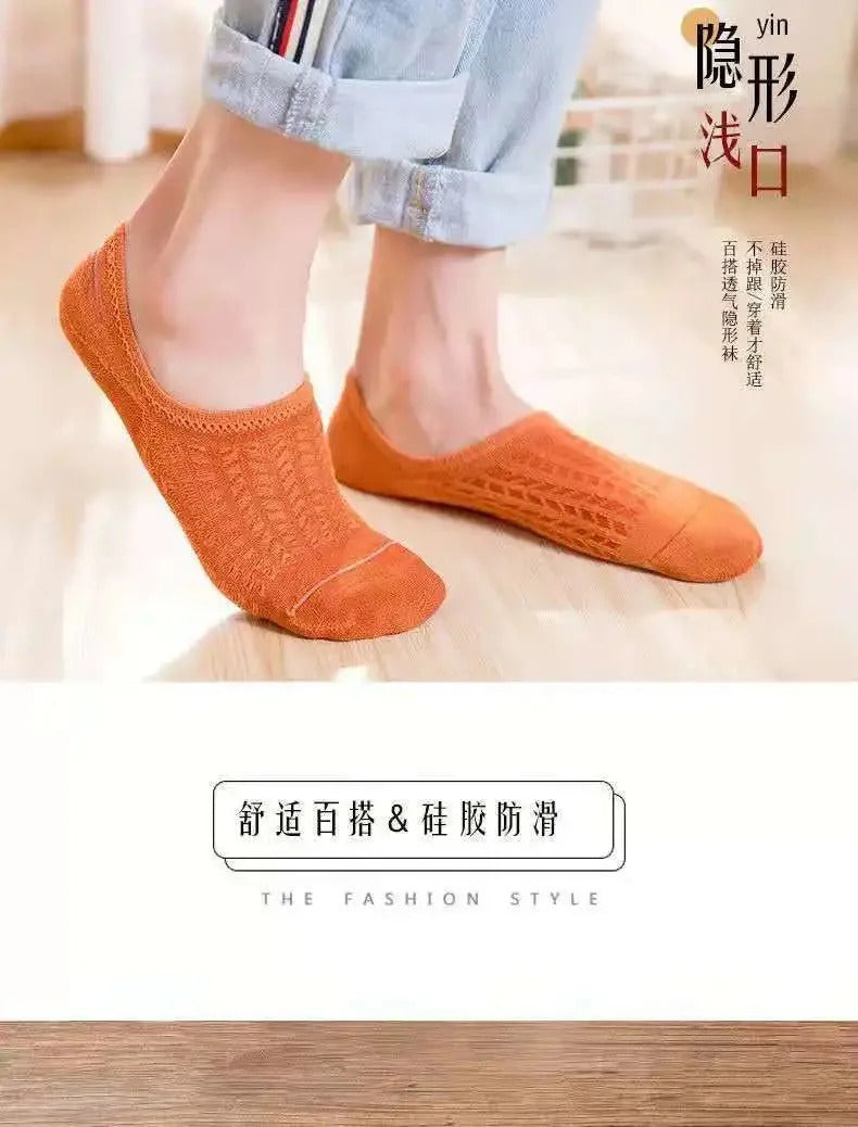 5 Pairs Women's silicone invisible Boat Socks  Summer Solid Color Ankle Boat Socks Female Soft Cotton Slipper Socks 35-40 EUR