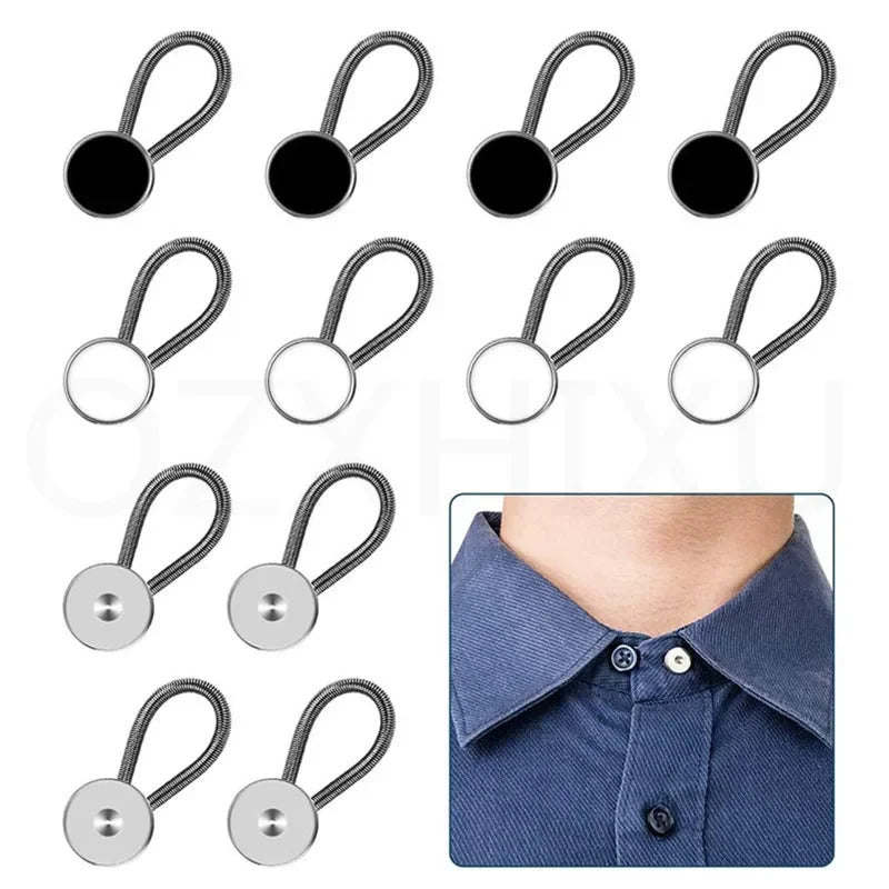 10MM Metal Elastic Collar Extenders Button Extenders for Shirt Dress Trousers Coat Collars Free Sewing Waistband Expander