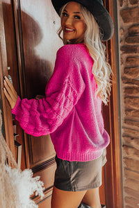 Rose Hollowed Bubble Sleeve Knit Sweater