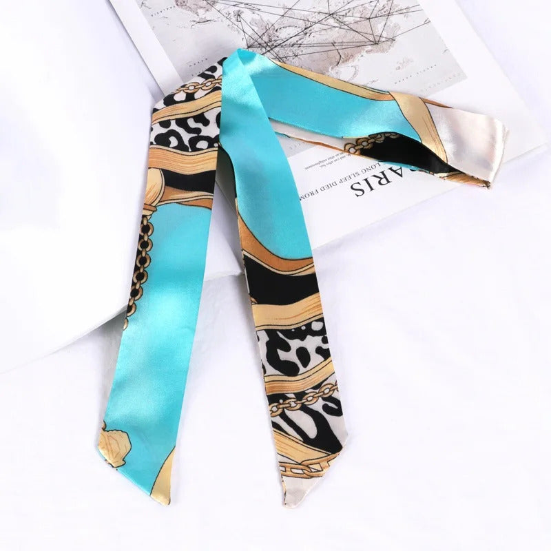 New Print Flower Small Scarf for Women Handle Bag Ribbons Brand Fashion Head Scarf Small Long Skinny Scarves Wholesale Headbands