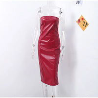 Sexy Pu Leather Maxi Dresses Women Burgundy Sleeveless Backless Hip Package Split Strapless Dress Female 2024 Lady Party Robes