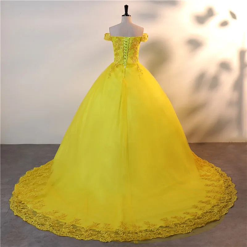 Ashley Gloria Yellow Party Dresses 15quinceanera Dresses 2024 Elegant Ball Gown Classic Lace Vestidos Customized B01