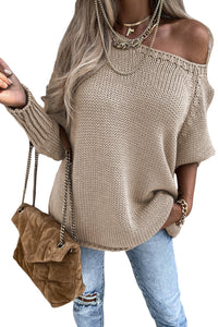 Khaki Loose Long Sleeve Knitted Sweater