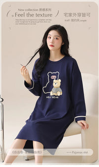 M-5XL Plus Size Autumn Spring Women Long Nightgowns Pullover Loose Bra Padded Sleepshirt Casual Cotton Nightdress Leisure Shirt