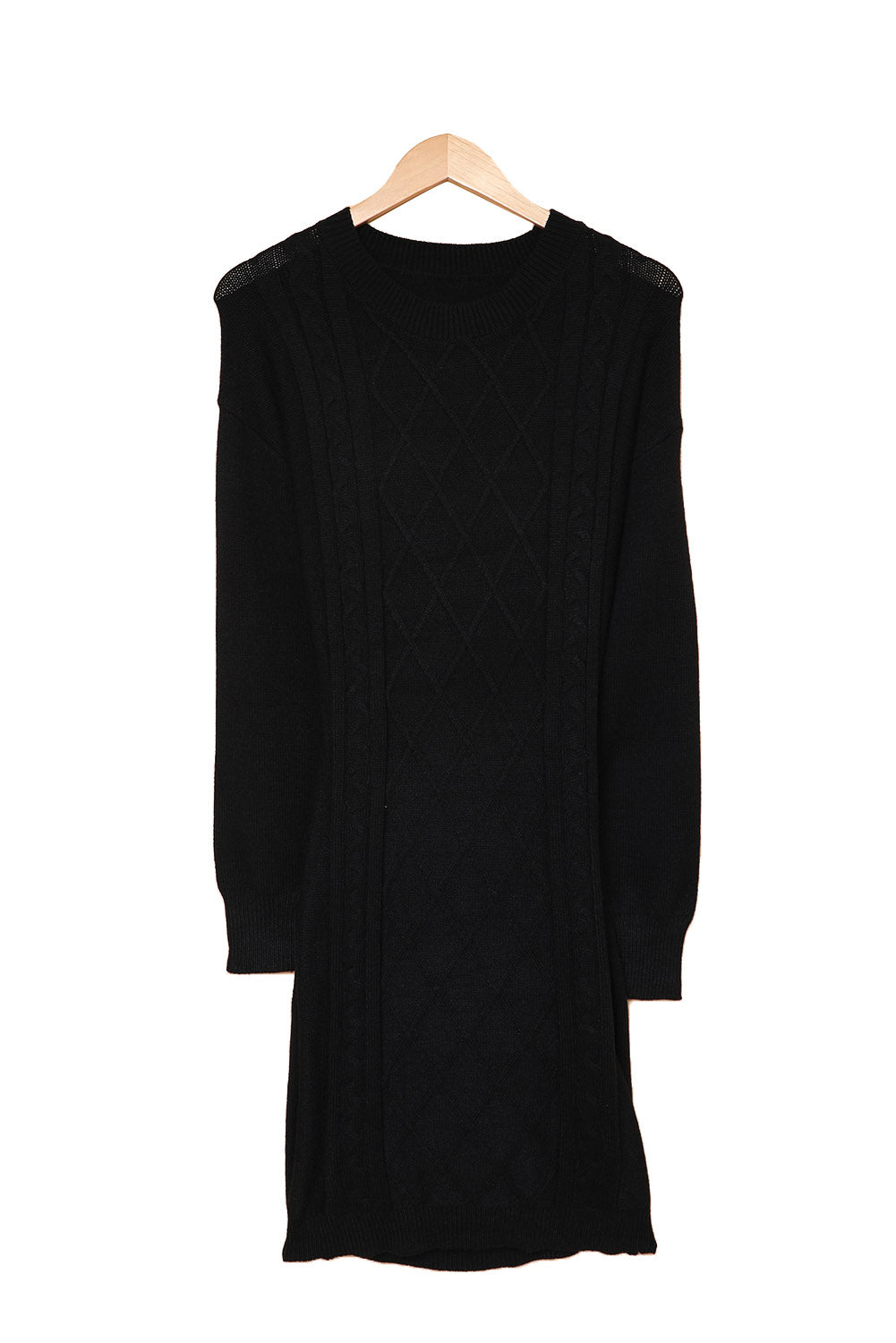 Black Geometric Texture Bodycon Sweater Dress