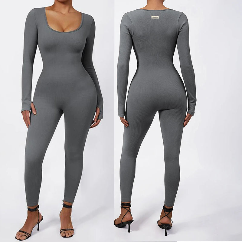 Bodycon Slim Jumpsuit For Women‘s Clothing Zipper Casual Brown Fitness Rompers Autumn 2024 Playsuit Activity Streetwear Overall