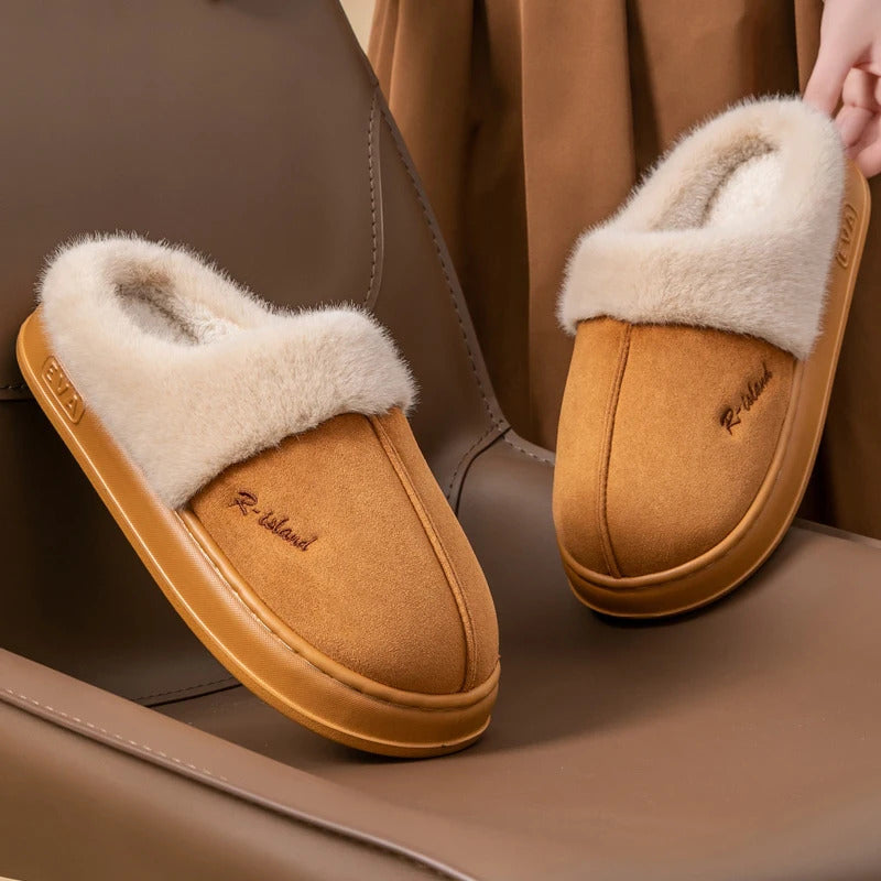 New Winter Cosy Warm Couple Style Concise Fluffy Slippers Women Men Non-slip Soft Slides Indoor Mule Ladies' Home Cotton Shoes