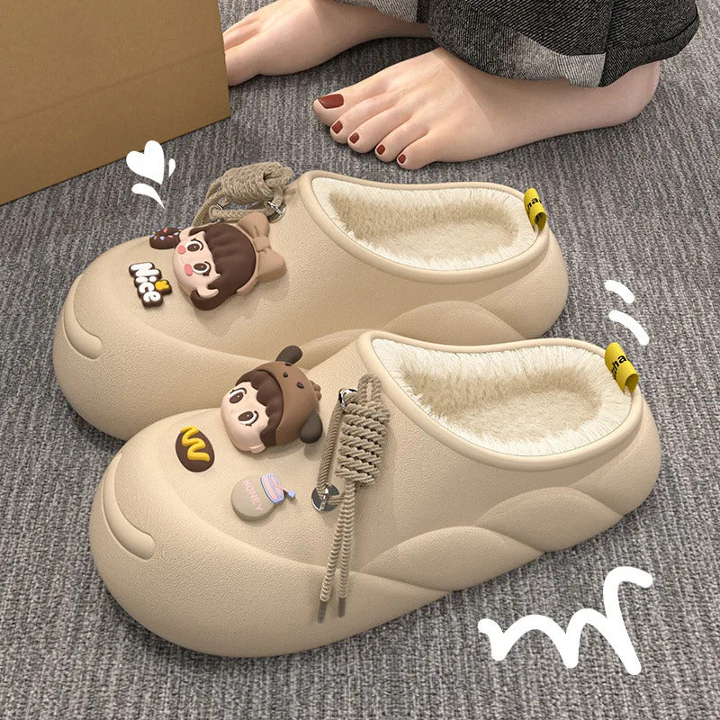 Winter Cloud Cute Cotton Slippers Women Cartoon Characters Indoor Home and Outdoor Garden  Casual Toe Wrap Non Slip Heel Shoes