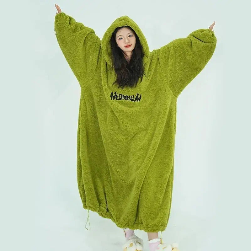 Robe for Women Sleepwear Winter Nightdress Night Wears Warm Pajama One Piece Nightgown Hooded Sleeping Homewear Kawaii Loose